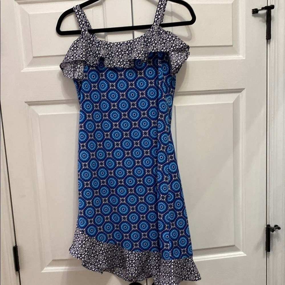 Roz & Ali Vibrant Blue and White Patterned Dress - Picture 3 of 4